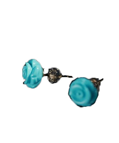 New Blue Sterling Silver Turquoise Rose Stud Earrings New Blue Sterling Silver Turquoise Rose Stud Earrings