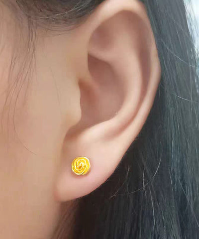 Handmade Gold Sterling Silver Overgild Rose Stud Earrings Handmade Gold Sterling Silver Overgild Rose Stud Earrings