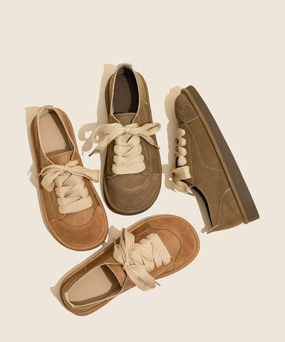 New Comfortable Camel Lace Up Flats Shoes New Comfortable Camel Lace Up Flats Shoes
