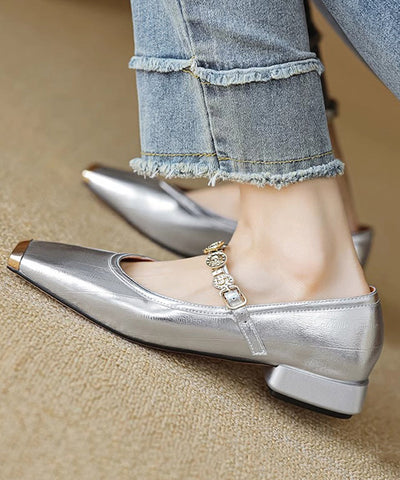 Gold Splicing Stylish Flat Shoes Square Toe Buckle Strap Gold Splicing Stylish Flat Shoes Square Toe Buckle Strap