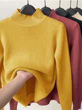 Half High Collar Winter Sweater Women Elegant Thicken Velvet Lined Warm Sueter Knitted Pullover Slim Tops Jersey Knitwear Jumper