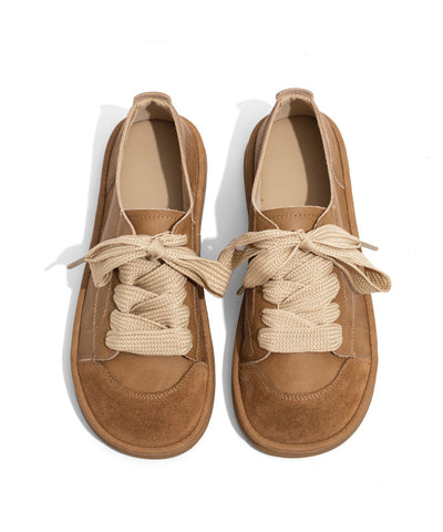 New Comfortable Camel Lace Up Flats Shoes New Comfortable Camel Lace Up Flats Shoes