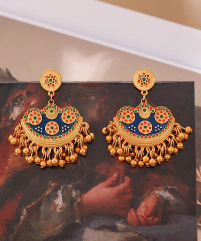 Pendientes colgantes con borlas de esmalte dorado antiguo azul retro  Pendientes colgantes con borlas de esmalte dorado antiguo azul retro