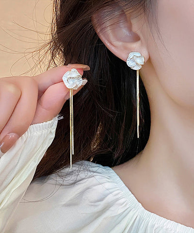 Skinny Gold Copper Alloy Camellia Tassel Drop Earrings Skinny Gold Copper Alloy Camellia Tassel Drop Earrings