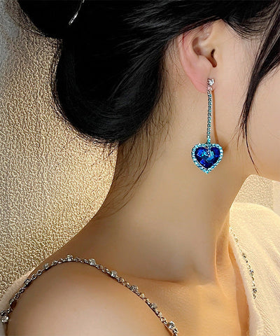 Original Design Blue Sterling Silver Zircon Floral Love Drop Earrings Original Design Blue Sterling Silver Zircon Floral Love Drop Earrings