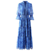 Sommerkleid mit V-Ausschnitt, ausgestellten Ärmeln, Spitze und Blumendruck