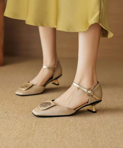 Beautiful Brown Cowhide Leather Splicing Sandals Buckle Strap Beautiful Brown Cowhide Leather Splicing Sandals Buckle Strap