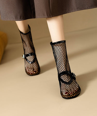 Black Boots Hollow Out Breathable Mesh Casual Splicing Black Boots Hollow Out Breathable Mesh Casual Splicing