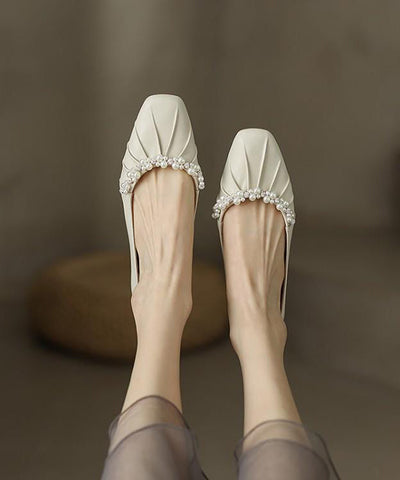Classy Mulberry Flat Shoes Cowhide Leather Soft Splicing Nail Bead Classy Mulberry Flat Shoes Cowhide Leather Soft Splicing Nail Bead