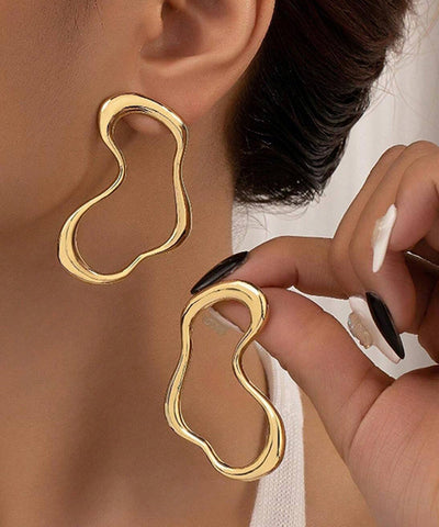 Loose Gold Sterling Silver Overgild Asymmetrical Line Stud Earrings Loose Gold Sterling Silver Overgild Asymmetrical Line Stud Earrings