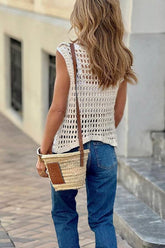 Top de tirantes calado de crochet con flores, muy dulce y elegante