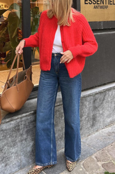 Chaqueta de punto de manga larga tipo cárdigan de color liso