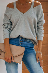 Modisches, lässiges Oberteil mit V-Ausschnitt und einfarbigem Patchwork