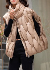 Lockere, khakifarbene Weste mit Reißverschluss und Patchwork-Baumwollfüllung, ärmellos