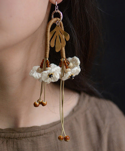 Original White Sterling Silver Handmade Weaving Floral Tassel Drop Earrings Original White Sterling Silver Handmade Weaving Floral Tassel Drop Earrings