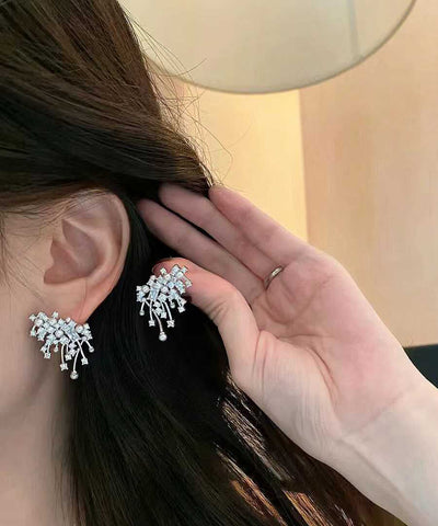 Modern Silk Sterling Silver Zircon Pearl Stud Earrings Modern Silk Sterling Silver Zircon Pearl Stud Earrings
