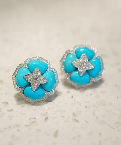 Pendientes de plata de ley azul con circonitas y turquesa  Pendientes de plata de ley azul con circonitas y turquesa