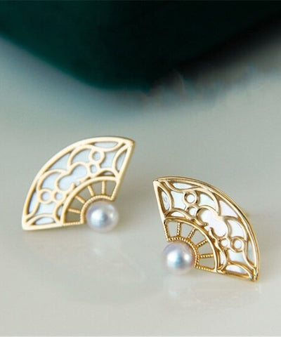 Pendientes retro de concha en forma de abanico con dorado dorado y cobre naranja  Pendientes retro de concha en forma de abanico con dorado dorado y cobre naranja