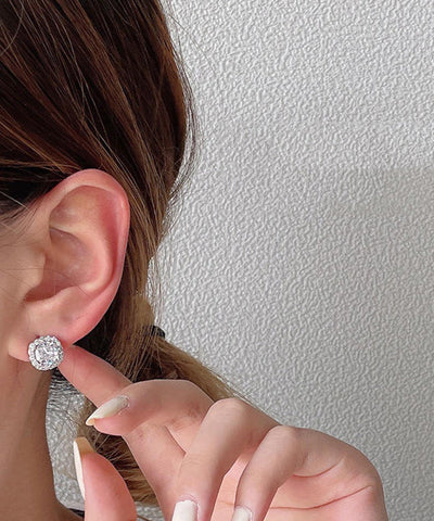 Fine White Sterling Silver Zircon Square Stud Earrings Fine White Sterling Silver Zircon Square Stud Earrings