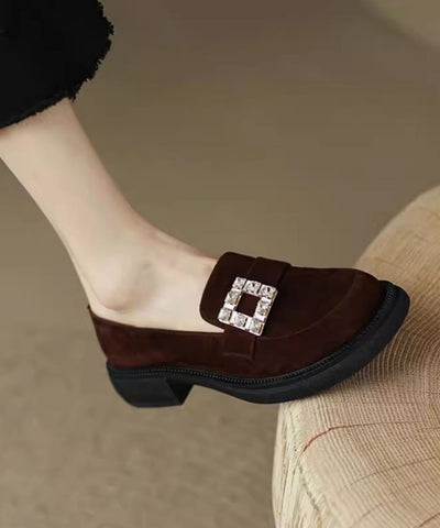 Brown Chunky Suede Casual Zircon Splicing Loafer Shoes Brown Chunky Suede Casual Zircon Splicing Loafer Shoes