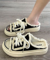 Schwarze Plateau-Canvas-Sandalen mit lässigem Spleißen und Schnürung