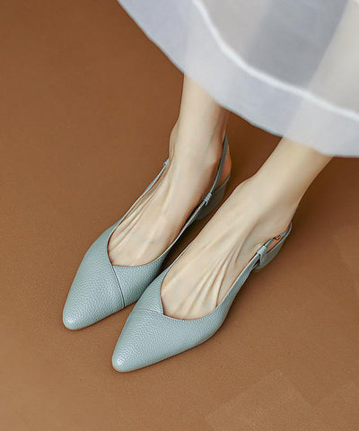 Blue Chunky Cowhide Leather Comfy Splicing Sandals Pointed Toe Blue Chunky Cowhide Leather Comfy Splicing Sandals Pointed Toe