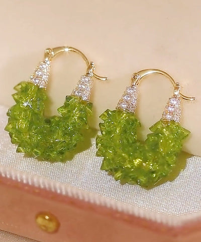Original Design Green Copper Alloy Zircon Crystal Hoop Earrings Original Design Green Copper Alloy Zircon Crystal Hoop Earrings
