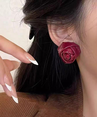 Handmade Red PU Rose Stud Earrings Handmade Red PU Rose Stud Earrings