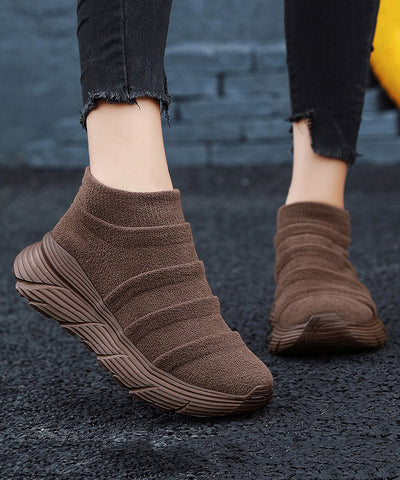 Coffee Splicing Platform Breathable Soft Flat Shoes Coffee Splicing Platform Breathable Soft Flat Shoes