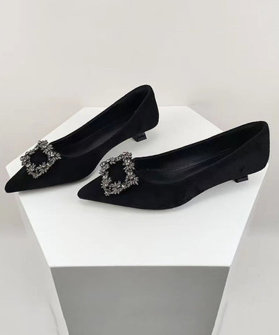Black Comfy Splicing Kitten Shoes Pointed Toe Women Black Comfy Splicing Kitten Shoes Pointed Toe Women