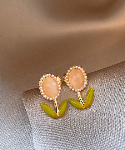 Original Design Pink Sterling Silver Alloy Tulip Stud Earrings Original Design Pink Sterling Silver Alloy Tulip Stud Earrings