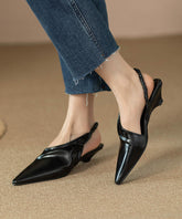 Schwarze Kätzchen Rindsleder Leder Handgemachte Spleißen Sandalen Spitz