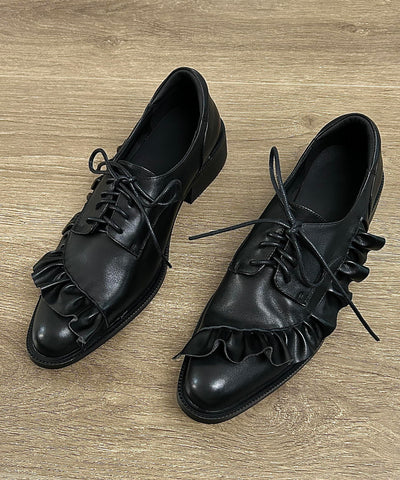 Original Design Schwarze Schnürschuhe mit Rüschen und Spleißen für Plattfüße  Original Design Schwarze Schnürschuhe mit Rüschen und Spleißen für Plattfüße