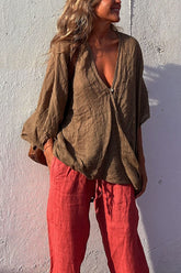 Kenny Linen Blend Button A-line Loose Blouse