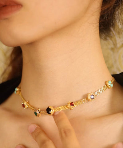 Collar de princesa con gemas turquesas y circonitas de aleación de arcoíris a la moda  Collar de princesa con gemas turquesas y circonitas de aleación de arcoíris a la moda