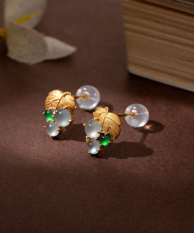 Modern Gold Sterling Silver Overgild Jade Grape Stud Earrings Modern Gold Sterling Silver Overgild Jade Grape Stud Earrings