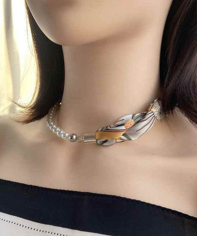 Moderner Kaffeedruck Edelstahl Schal Patchwork Perlenkette  Moderner Kaffeedruck Edelstahl Schal Patchwork Perlenkette