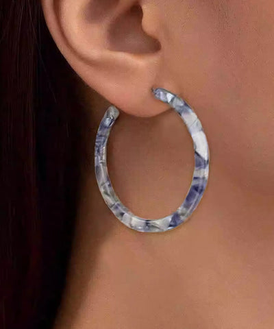 Oversize Blue Print C Type Geometry Hoop Earrings Oversize Blue Print C Type Geometry Hoop Earrings