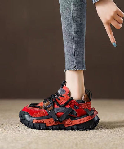 New Red Suede Platform Flat Sport Shoes Splicing Lace Up New Red Suede Platform Flat Sport Shoes Splicing Lace Up