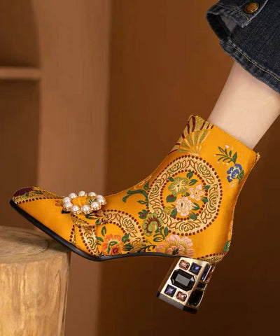 Bohemian Black Embroidery Nail Bead Zircon Chunky Heel Boots Bohemian Black Embroidery Nail Bead Zircon Chunky Heel Boots