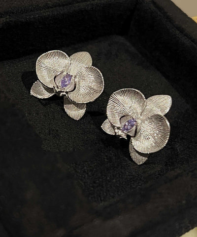 Fine Purple Sterling Silver Crystal Butterfly Orchid Stud Earrings Fine Purple Sterling Silver Crystal Butterfly Orchid Stud Earrings