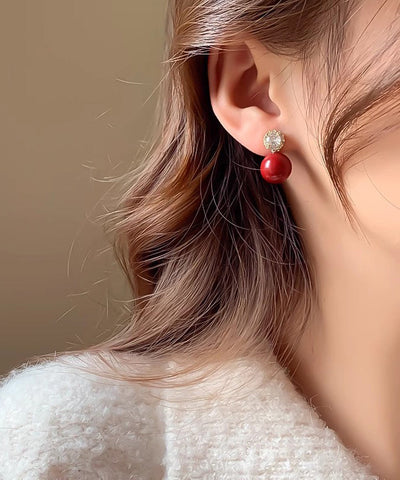 Original Red Copper Alloy Zircon Pearl Stud Earrings Original Red Copper Alloy Zircon Pearl Stud Earrings