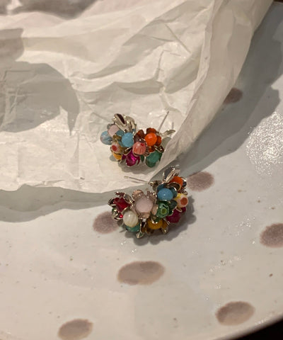 New Rainbow Sterling Silver Crystal Floral Stud Earrings New Rainbow Sterling Silver Crystal Floral Stud Earrings