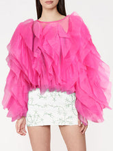 Lange Ärmel, lockere Schnürung, einfarbig, gestufte Blusen und Hemden mit Rundhalsausschnitt