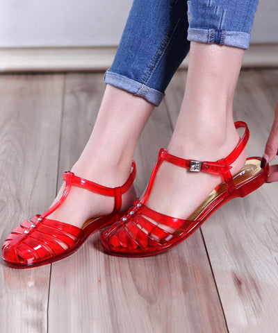 Bohemian Red Hollow Out Walking Sandals Buckle Strap Bohemian Red Hollow Out Walking Sandals Buckle Strap