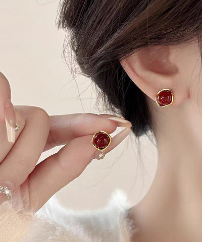 New Red Copper Overgild Red Bean Stud Earrings New Red Copper Overgild Red Bean Stud Earrings