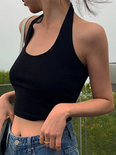 Camisetas sin mangas de algodón sexys con espalda descubierta en blanco y negro, estilo urbano, estilo halter, top corto para mujer, moda de verano 2024, camisetas de tubo para mujer