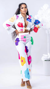 Women's Casual Floral Blouse Pants Two Piece Set – Digital Printed Fashion