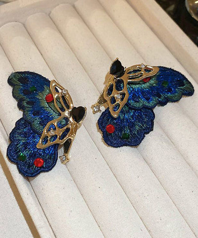 Retro Blau Legierung Zirkon Gewebt Asymmetrische Schmetterling Creolen  Retro Blau Legierung Zirkon Gewebt Asymmetrische Schmetterling Creolen