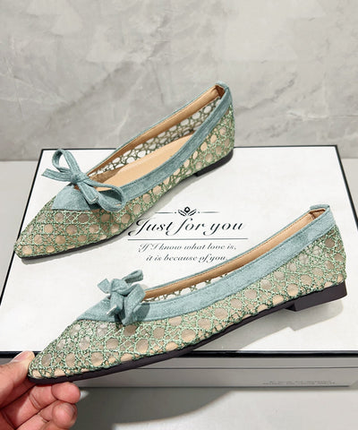 Green Flat Feet Shoes Breathable Mesh Comfy Splicing Bow Green Flat Feet Shoes Breathable Mesh Comfy Splicing Bow